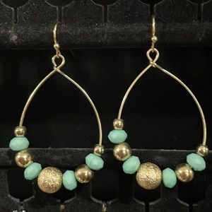 Gold tone with Teal beaded earrings